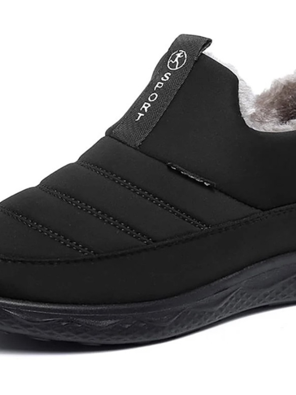 Black Slip-On Quilted Faux-Fur Lined Women's Shoe